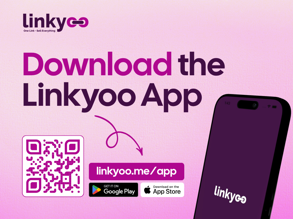 App Store and Google Play download badges, plus the download QR code