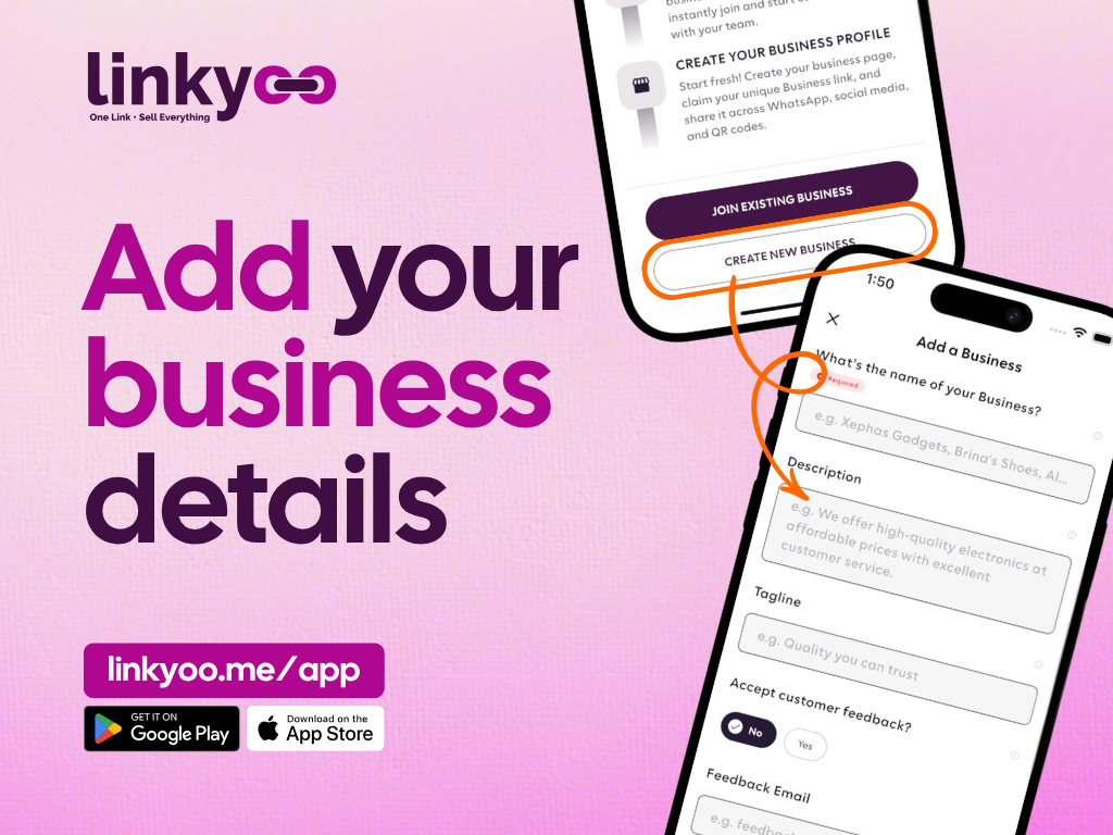 The create-business form with name, handle, category, and logo fields