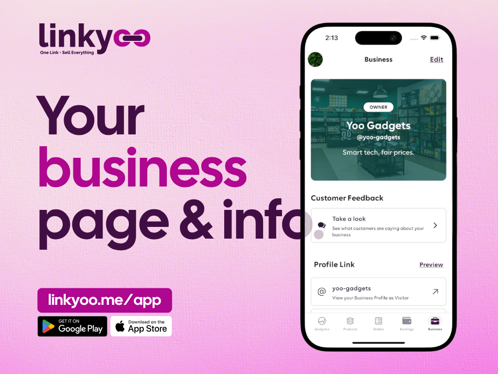 The Business tab showing the editable business page